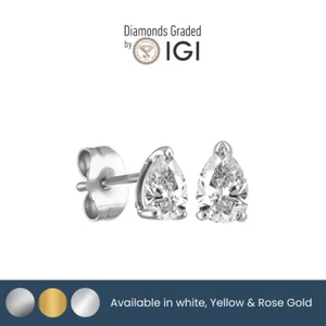 IGI 2.00 Carat E VS1 Pear Cut Lab Grown Diamond Stud Earrings 14k White Gold - Picture 1 of 4