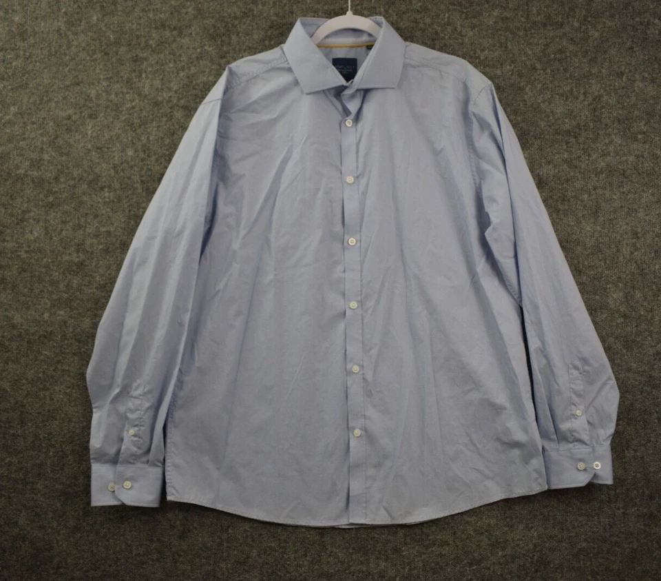 Camisa Acero y Jalea XXL 17 Azul Sólido Abotonada Contraste Puño Abatible Manga Larga Foto 1 de 4