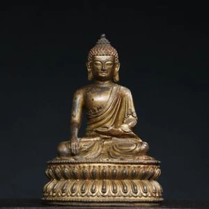 9.1" China old Tibet Tibetan Buddhism Temple Bronze gilt Amitabha Buddha statue - Picture 1 of 9