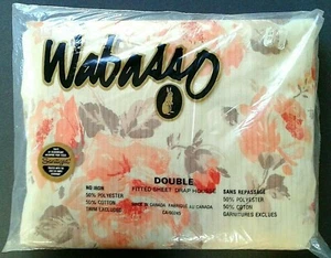 Vintage Wabasso Bedsheet FULL FITTED Sheet 'Dusky Rose' Floral Peach Brown NEW! - Bild 1 von 5