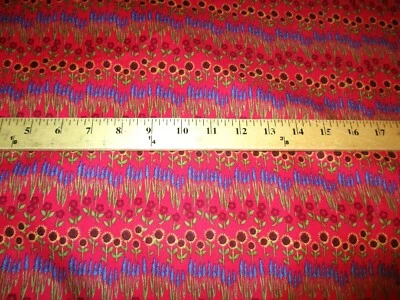 Touched By An Angel Garden Flowers Stripe Crimson Cotton Fabric Jim Shore BTY - Image 1 of 2