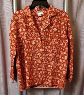 100% шелк красный белый блузка зимние шелка кнопка длинным рукавом маленький Med - Изображение 1 из 3