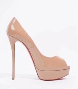 Christian Louboutin NIB Fetish 130 Nude Peep Toe Platform Heels Pumps 39.5 NEW - Picture 1 of 7