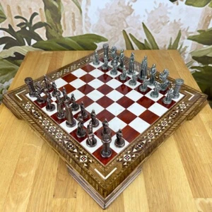 Medieval British Antique Chess Set Handcrafted Chess Board, Christmas Gifts 🎁 - Picture 1 of 12
