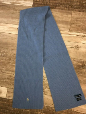grande écharpe laine d'agneau bleue RALPH LAUREN 180  X 25 cms EXCELLENT ETAT - Photo 1/2