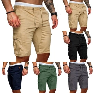 Mens Elastic Combat Cargo Work Cotton Shorts Pants Summer Sports Casual Trousers - Picture 1 of 13