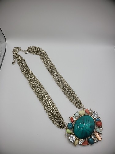 VETEMENTS Collana dichiarazione tono argento donna cristalli verdi gioielli costume