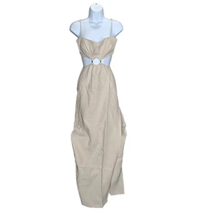 New Avalon Ring Maxi Dress Small Natural Linen Peekaboo High Side Slit Boh - Picture 1 of 8