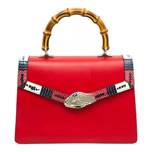 Gucci 453750 Schultertasche Handtasche 2-Wege Lilith Bamboo Coral Snake - Rot Leder - Bild 1 von 22