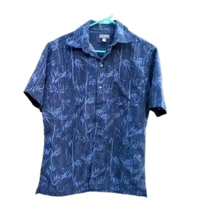 VAN HEUSEN SHIRT MEN S/P BLUE HAWAIIAN PRINT BUTTON ONE POCKET COLLARED VACATION - Picture 1 of 8