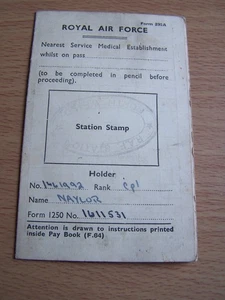 Tarjeta ausente de la RAF 295A formulario Cpl permiso Naylor ropa civil 1945 1461992 - Imagen 1 de 3
