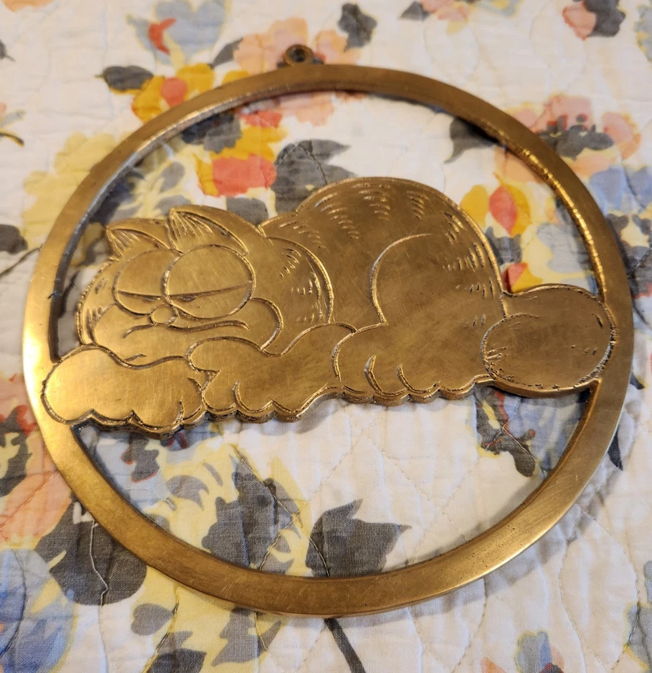 Винтажный кухонный декор Garfield Cat Trivet латунь настенный подвес 1978 Enesco - Изображение 1 из 4