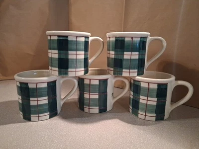 Lote Juego De 5 Tazas HARTSTONE POTTERY Verde Rojo Búfalo Cuadros Taza Café Navidad Foto 1 de 4