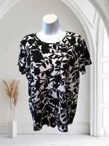 Croft & Barrow Sz L Classic Tee, Black/White Floral. NS-3 - Picture 1 of 8