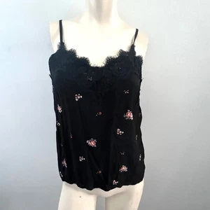 Abercrombie & Fitch XS schwarz Blumen Spitze Cami Tank Top Baselayer weich Grunge - Bild 1 von 6