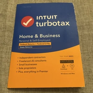 Intuit TurboTax 2023 HOME & BUSINESS Federal + State Returns Windows & Mac USA - Photo 1/3