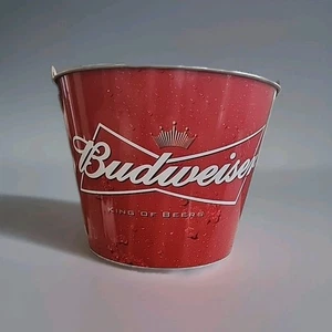 Budweiser Bier rot und weiß Metall Eiskübel mit Griff - Bild 1 von 3