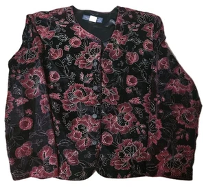 Vintage 80's 90's Maggie McNaughton Black Red Floral Blazer Shirt Womens Sz 22w - Picture 1 of 5