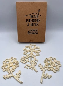 Vintage 1973 Homco 3 Cream Flowers Wall Hanging w/ Original Box - Picture 1 of 8