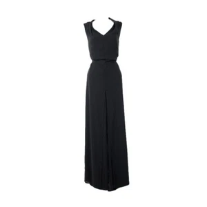 Tahari NEW Sz 8P Black V Neck Lined Leg Slit 100% Polyester Jumpsuit - Picture 1 of 23