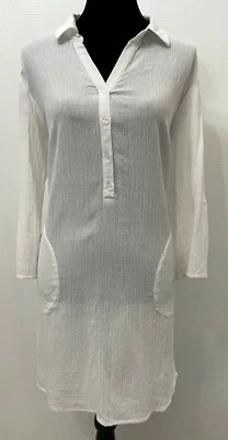 Traje de baño para mujer Talbots playa encubrir túnica vestido mediano blanco arrugado algodón  Foto 1 de 4