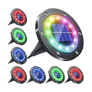 Biling Solar Ground Lights Outdoor with 12 LEDs, Multi-Color Auto-Changing So... - Picture 1 of 7