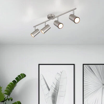 Lampada Da Soffitto Spotlampada GU10 4-Fiamma Argento Faretto Regolabile - Immagine 1 di 4
