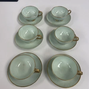 Copeland Spode Antique China 12 Pc Tea Cup And Saucer Set Eggshell Blue Gold - Picture 1 of 7