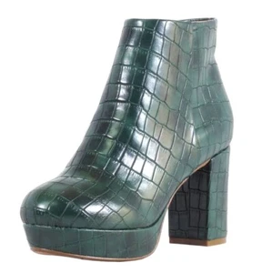 NEW CHELSEA CREW Green Croc Embossed Disco Platform Ankle Booties EU 39 US 8 - Picture 1 of 2