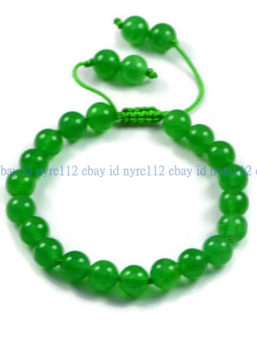 VALENTINO "Bracciale Regolabile Pietra Preziosa Giada Verde Naturale 6 8 10mm Perline Rotonde Intreccia 8""