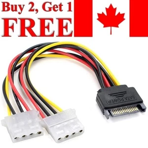 SATA 15-Pin Male to Dual 4-Pin Molex Female - Power Cable Adapter PC Splitter - Afbeelding 1 van 6