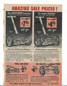 1940 Sears Catalog Ad Page Craftsman Lawn Mower Dunlap Garden Hose Sprinkler - Picture 1 of 2
