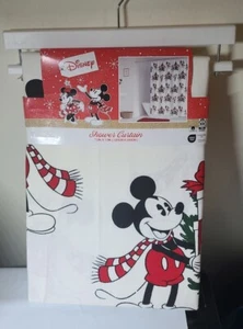 NEW DISNEY MICKEY & MINNIE MOUSE HOLIDAY CHRISTMAS FABRIC 72” SHOWER CURTAIN - Picture 1 of 2