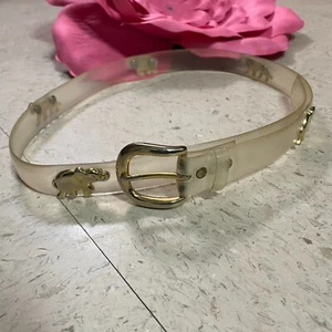Vintage Womens Transparent Clear Belt Gold Elephants Panthers 40" L x 1" W - Picture 1 of 13