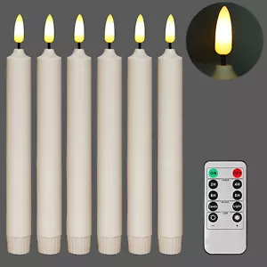 LED Flameless Flickering Flame Battery Taper Candles Set of 6 with Remote Ivory - Picture 1 of 7