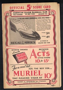 1936 New York Yankees Programm (Spiel 1) Lou Gehrig 2 HRs, 4 RBI vs. Detroit - Bild 1 von 2