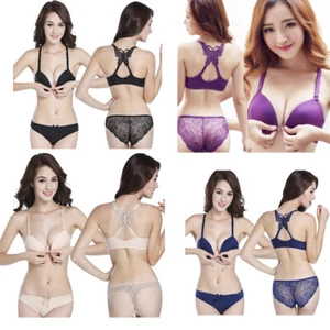 Sexy Front Closure Beauty Push Up Bra Set Lingerie Intimate Seamless Bra + Thong - Picture 1 of 23