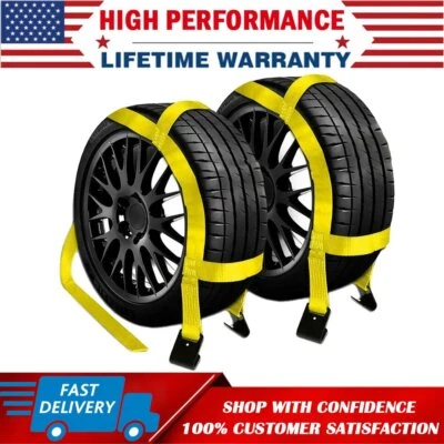 2 Pack Tire Basket Straps Wrecker Car Hauler Truck Tow Dolly Tire Wheel Tie Down - Image 1 of 4