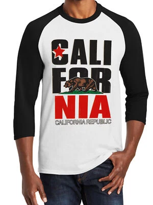 Para hombres California Republic Bear Logo Media Manga Béisbol Raglán Manga 3/4 Foto 1 de 2