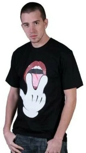 Camiseta de manga corta Lavie de dibujos animados blanca y negra con guantes para comer coño NUEVA Foto 1 de 1