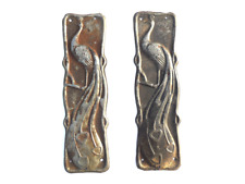 Pair of 2 Antique ART NOUVEAU Tin Metal Door Finger Plates PEACOCK Design c1905