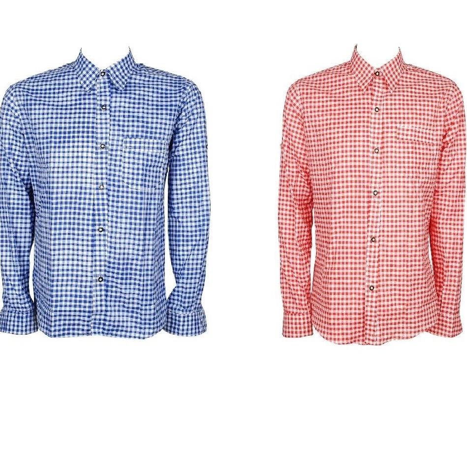 Camicia tradizionale tedesca bavarese Oktoberfest Lederhosen Trachten a quadri - Immagine 1 di 1