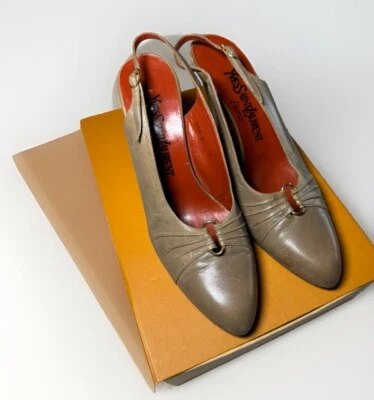 YSL Yves Saint Laurent Vintage 70s 80s high heel shoe NUDE Color leather 8 - Image 1 of 4