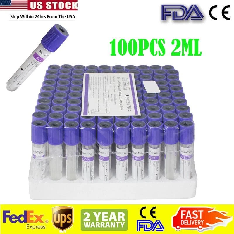 100 peças 12x75mm, 2mL vácuo de laboratório coleta de sangue tubos EDTA vidro estéril - Imagem 1 de 4