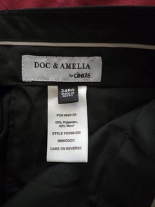 Men's Black Server Pants Doc & Amelia Cintas Poly Wool Blend Hospitality New 34R - Picture 1 of 4