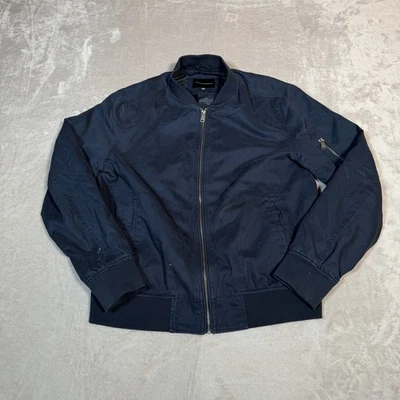 Chaqueta Lucky Brand Para Hombre Mediana Azul Bombardero Algodón Ligera Cremallera Completa Exterior Foto 1 de 4