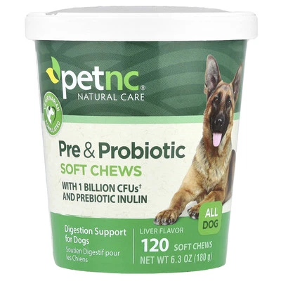 PETNC NATURAL CARE Pre & Probiotic Soft Chews, All Dog, Liver, 120 Soft Chews, 6.3 oz (180 g)