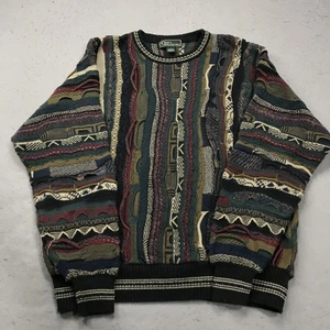 VINTAGE Coogi Style Sweater Mens Large Earthtones Texture Biggie Croft Barrow - Picture 1 of 8