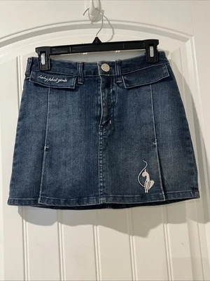 Baby Phat девочек джинсовой ткани Jean юбка размер 12 вышитые карманы золотой нити - Изображение 1 из 4
