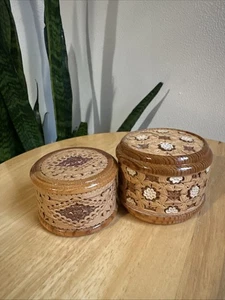 Beautiful Set Of 2 Russian BIRCH BARK Jewelry Trinket Box hand made carved wood - Picture 1 of 18
